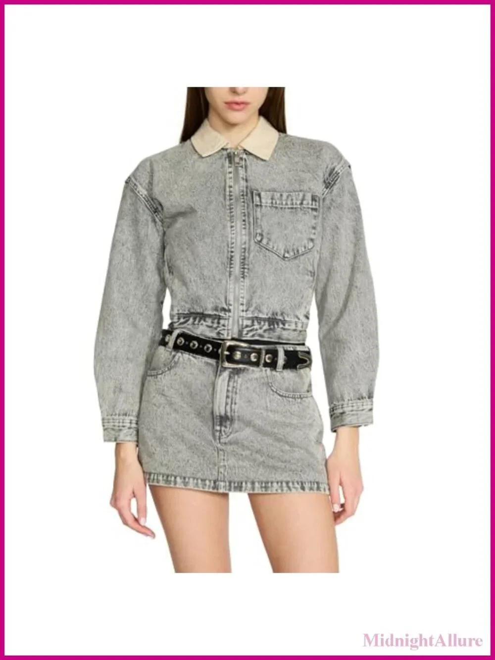 Faux Leather Studded Belt Silver Buckle 1.33 Inch Wide